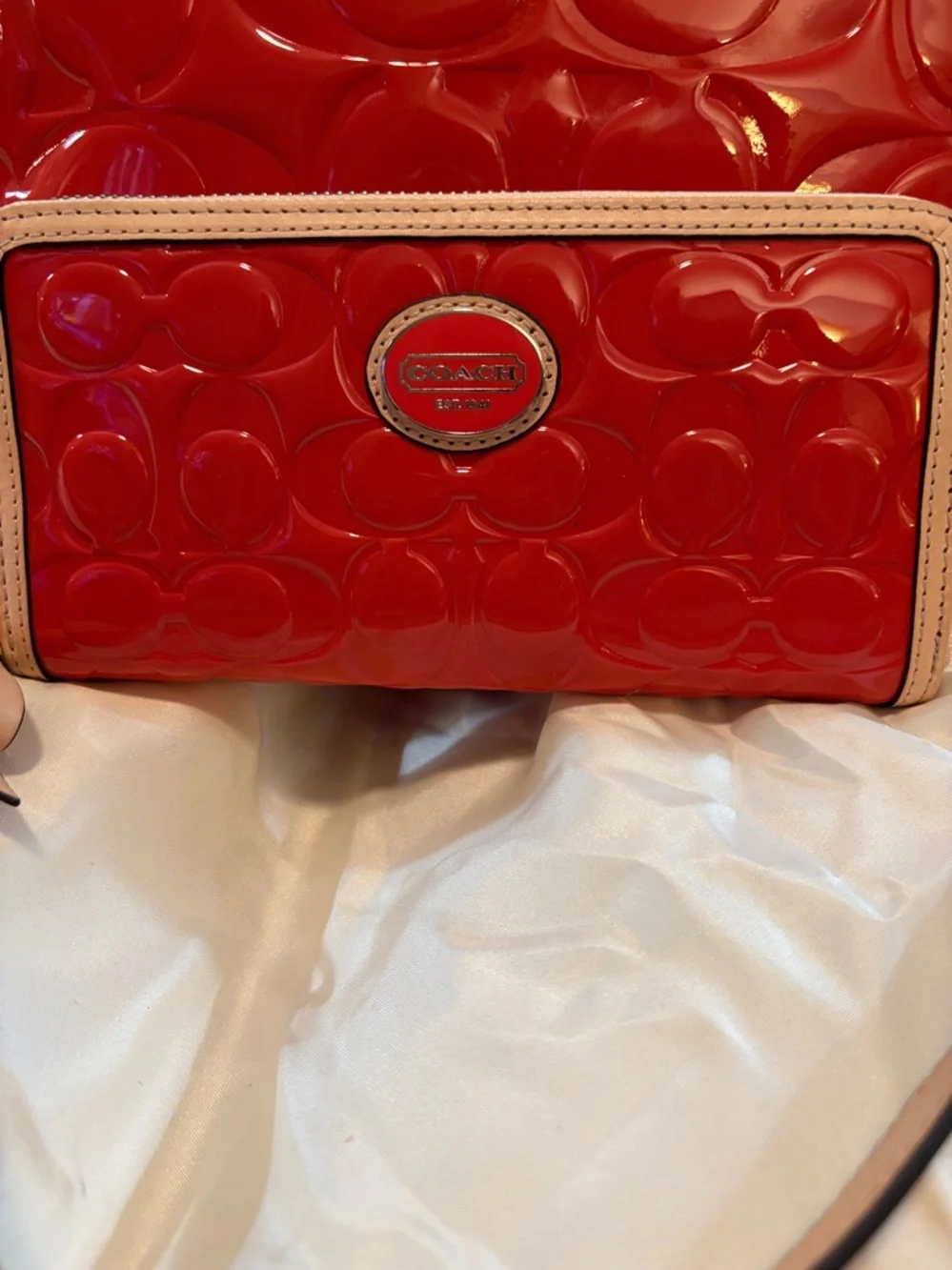 Coach Patent Leather Tote and Wallet Set in Orange - Picture 2 of 16